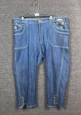 Old Skool Capri Jeans Womens 18 Blue Denim Gold Embroidered High Rise 38WX23L
